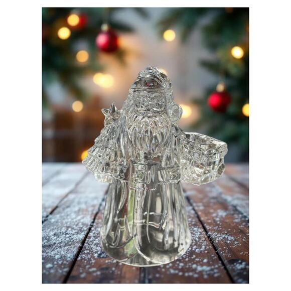 Vintage Clear Heavy Glass Santa Taper Candle Holder Christmas Holiday Decoration - Picture 10 of 15